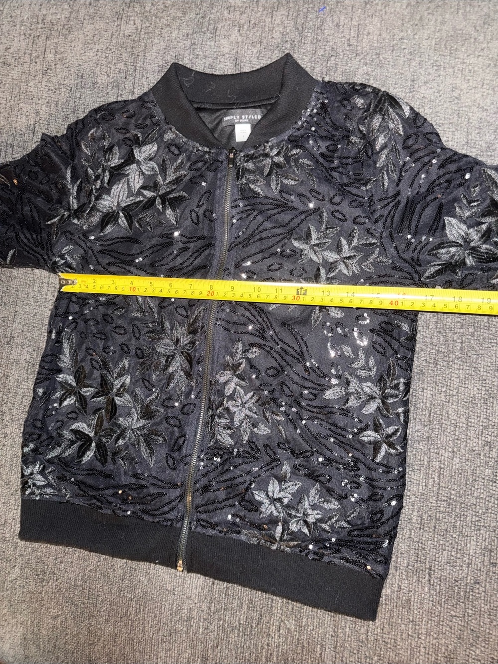 Simply Styled Black Mesh Sequin Embroidered Bomber Jacket Small Holiday - Picture 6 of 11
